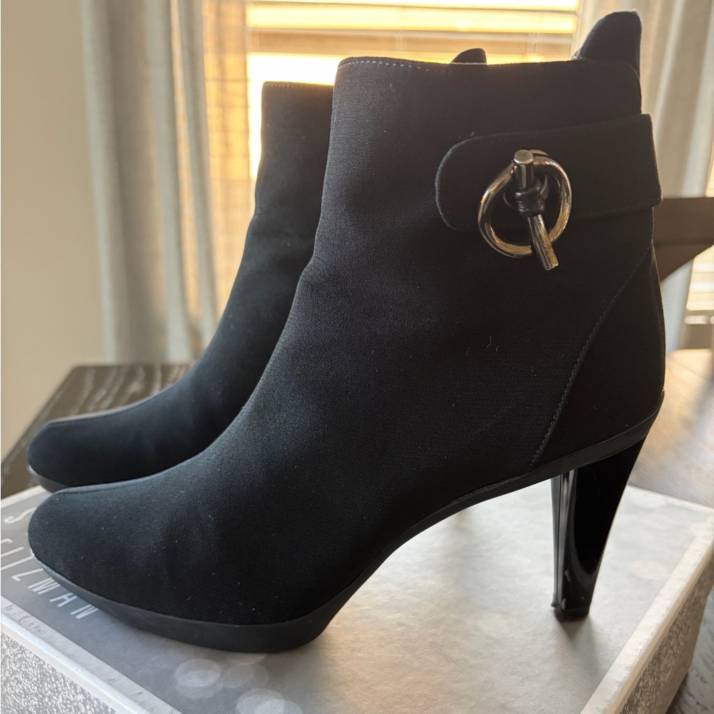 Stuart Weitzman Black Heeled Boots with Buckle